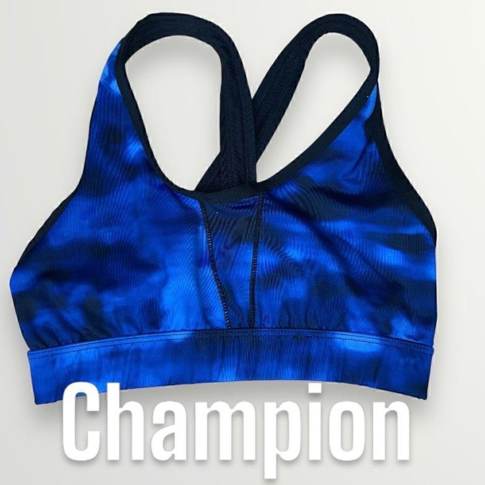 Champion, Duo Dry Sports Bra, Blue & Black Marble, Women’s XS
